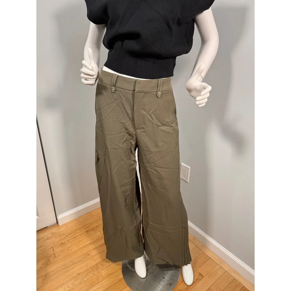 Commense Wide Leg Pleated ArmyGreen Trousers High Waist Palazzo Pants size S - Picture 7 of 15